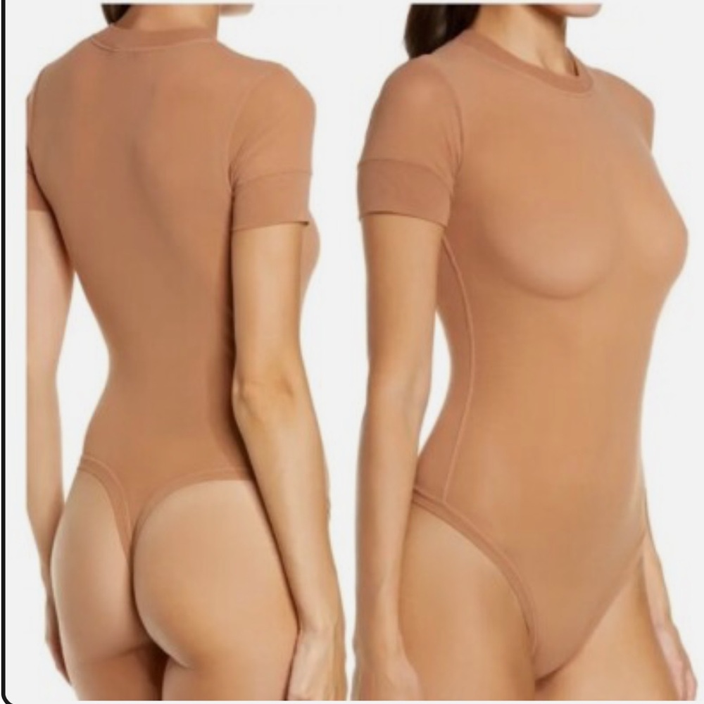 NWT SKIMS Summer Mesh T-Shirt Bodysuit w/ Thong in Sienna